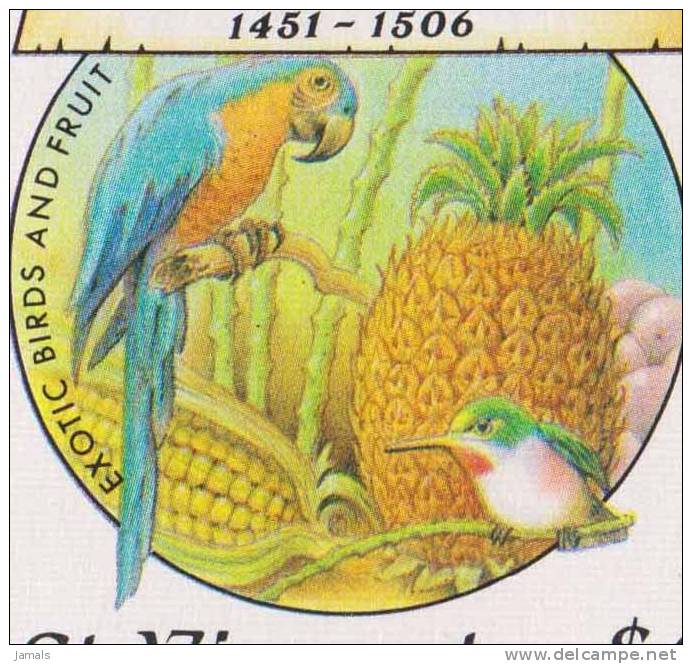 Parrot, Hamming Bird, Pineapple, Fruit, Columbus, Explorer, Block Of 4 MNH St Vincent - Cristóbal Colón