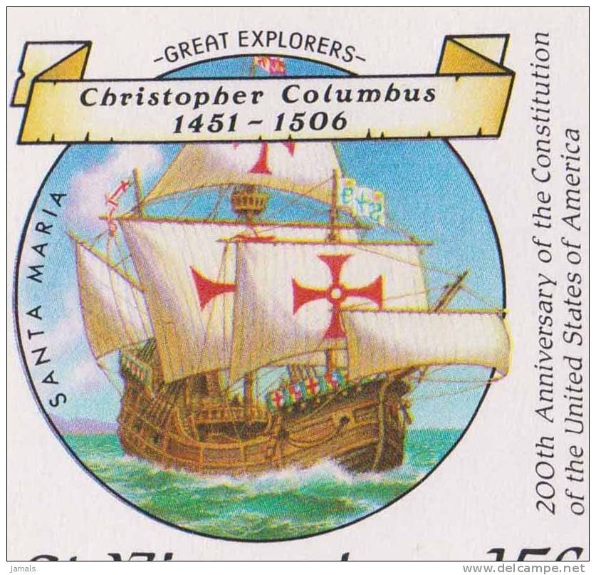 Santa Maria, Ship, Aviation, Columbus, Explorer, Block Of 4 MNH St Vincent - Christophe Colomb