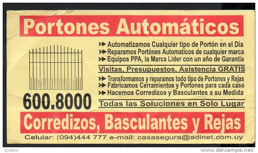 10-URUGUAY-Calendarios-Portones  Automáticos-2004   REBAJADA !!!!!! - Kalenders