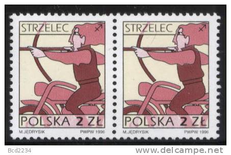 POLAND 1996 SIGNS OF THE ZODIAC SERIES NO 8 PAIR NHM - SAGITTARIUS Centaur The Archer - Astrologie