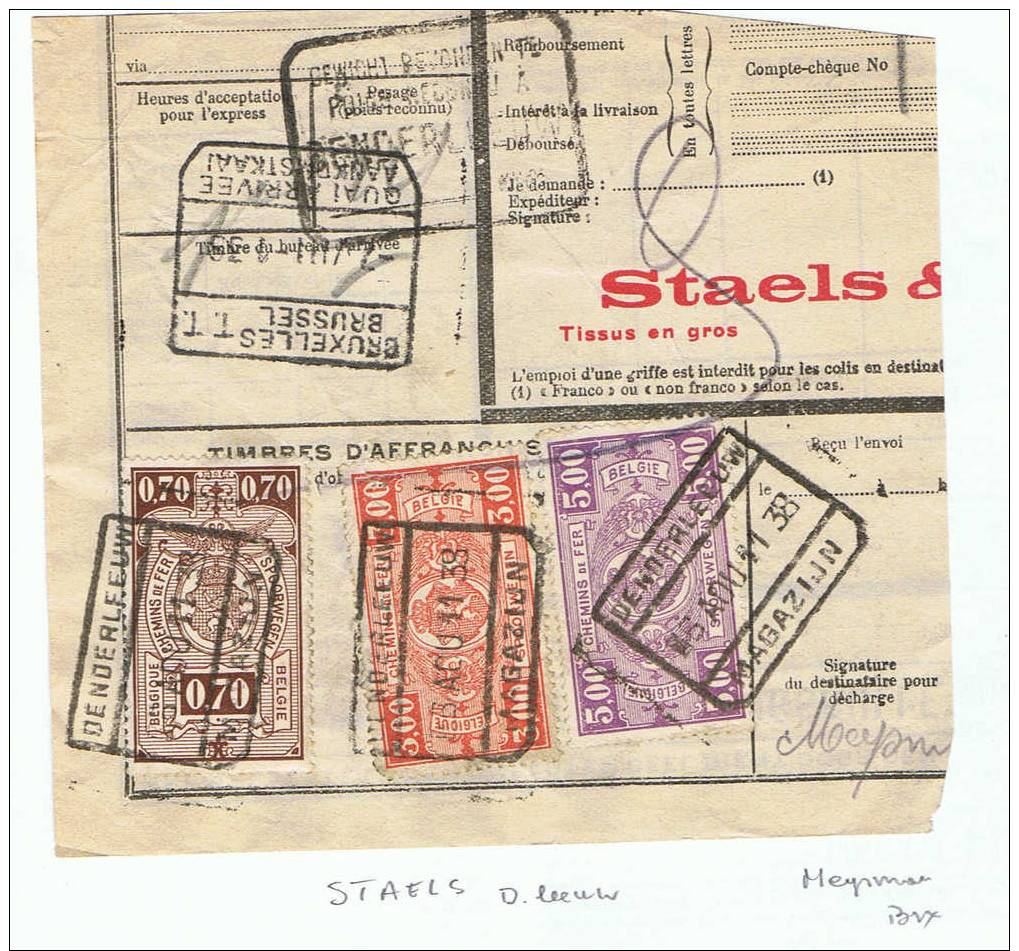 NOMS DE FAMILLE FAMILY NAMES  : STAELS  DENDERLEEUW   S. Frgt  Ch. De FER   POIDS RECONNU -- MEYSMAN BRX - Other & Unclassified