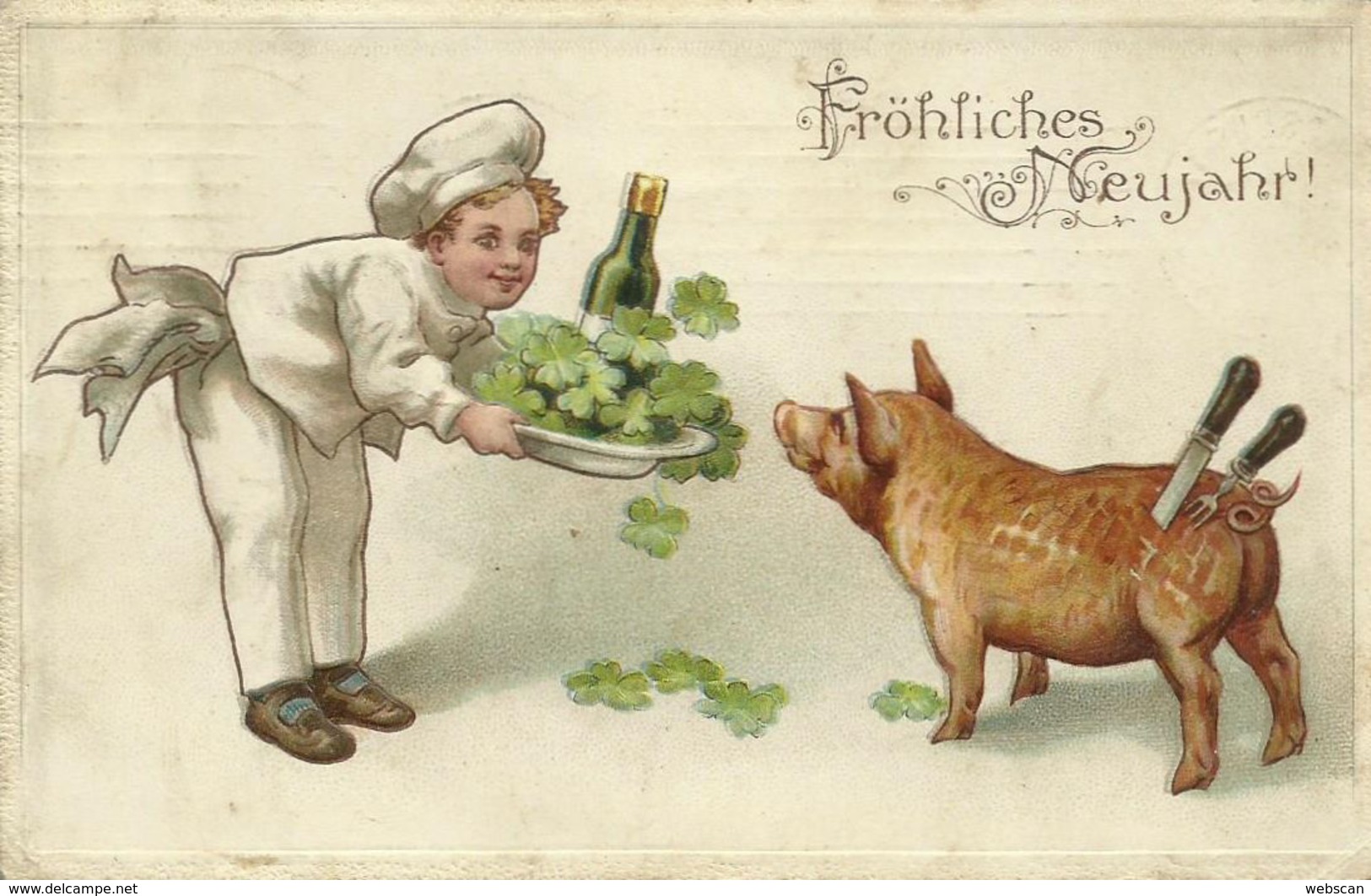 AK Neujahr Koch Schwein Messer Prägung Farblitho 1908 #24 - New Year