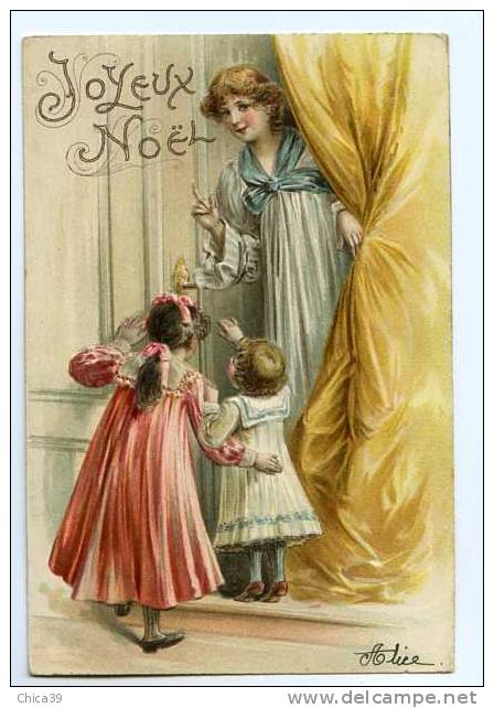 015412  CPA    Joyeux Noël  Maman Et Ses Deux Enfants   Carte Relief , Litho & Art Nouveau - Altri & Non Classificati