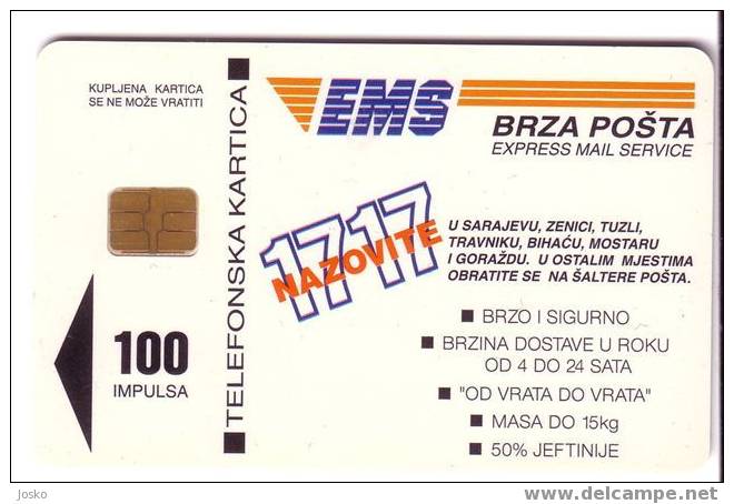 EMS - Express Mail Service  ( Bosnia And Herzegovina Old & Rare Card , Only 50.000 Ex. ) - Fast Post ( Poste ) - Bosnie