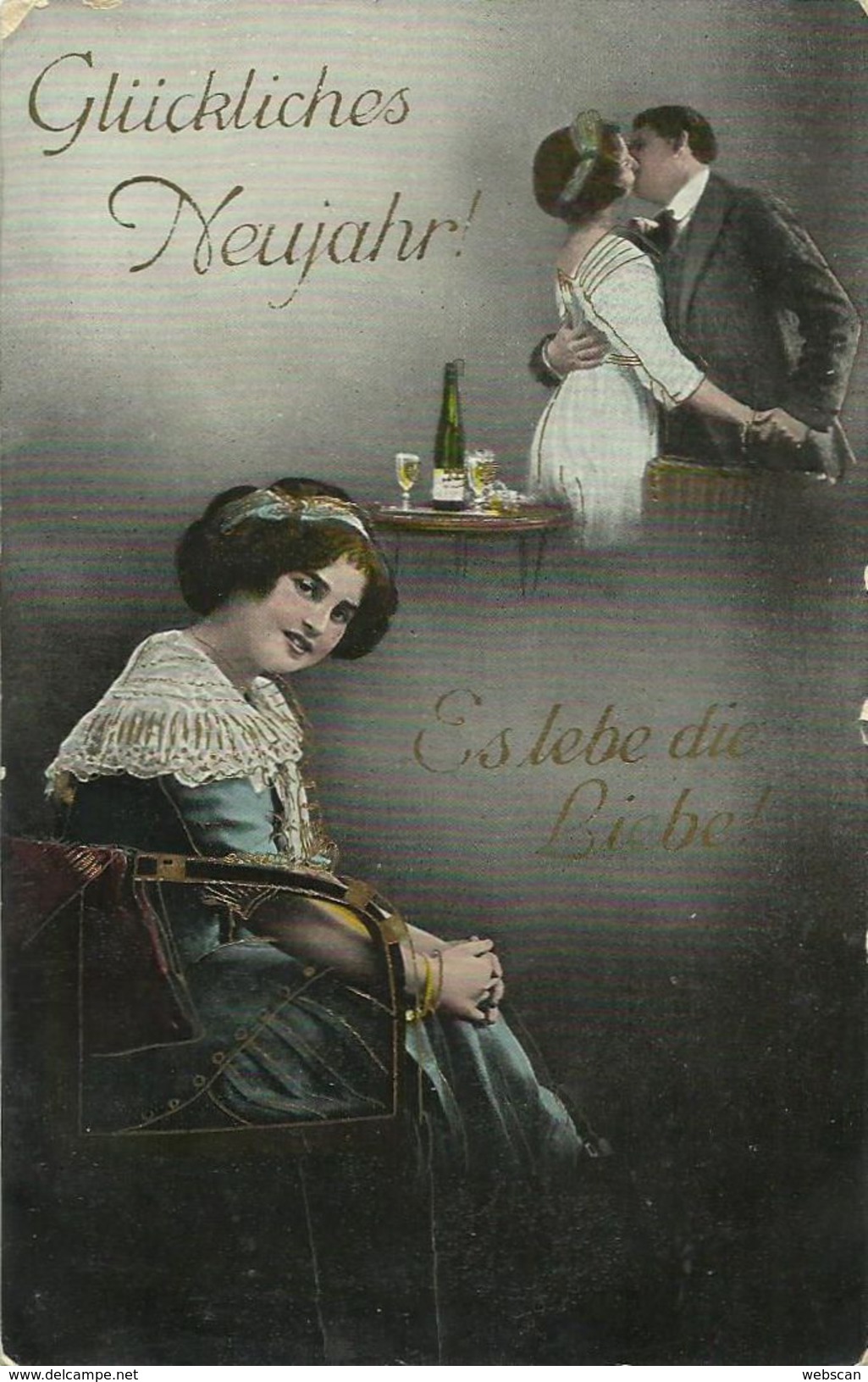AK Neujahr New Year Frau & Paar Golddruck Color ~1908 #34 - Nouvel An