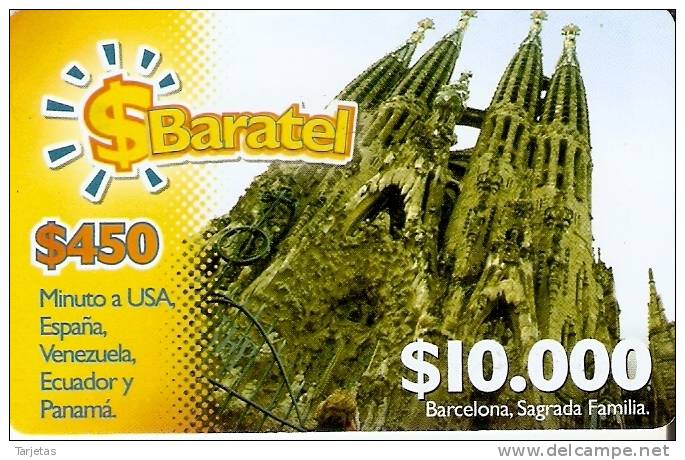 TARJETA DE COLOMBIA DE LA SAGRADA FAMILIA DE BARCELONA DE BARATEL $10000 - Colombia