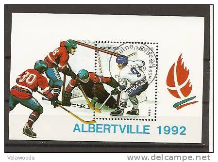 Guinea Bissau - Foglietto Usato: Olimpiadi Invernali Di Albertville 1992 - Hockey (su Ghiaccio)