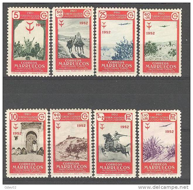 361-3428TM-MCEX3.Maroc Marocco MARRUECOS ESPAÑOL PRO TUBERCULOSOS 1952  (Ed 361/8**) Sin Charnela.LUJO - Marruecos (1956-...)