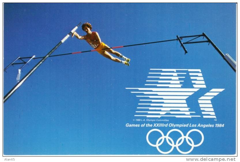High Jump Track And Field Event, 1984 Los Angeles Olympics, On C1980s Vintage Postcard - Atletica