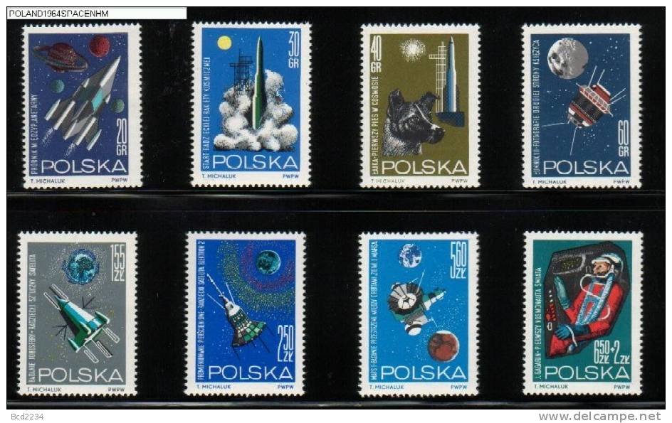 POLAND 1964 SPACE EXPLORATION NHM Lajka 1st Dog In Space Mars Gagarin USSR Russia USA Electron Lunnik Satellites - United States