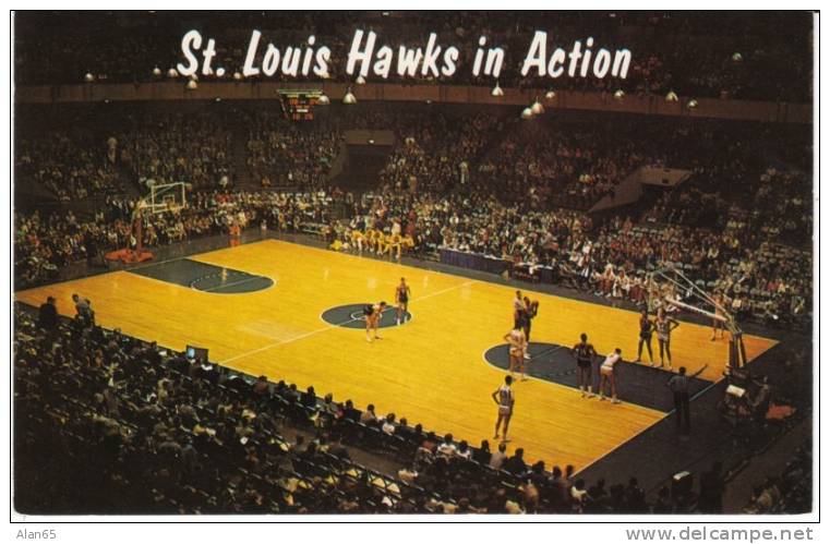 NBA St. Louis Hawks Basketball Team In Kiel Auditorium On C1960s Vintage Postcard - Baloncesto