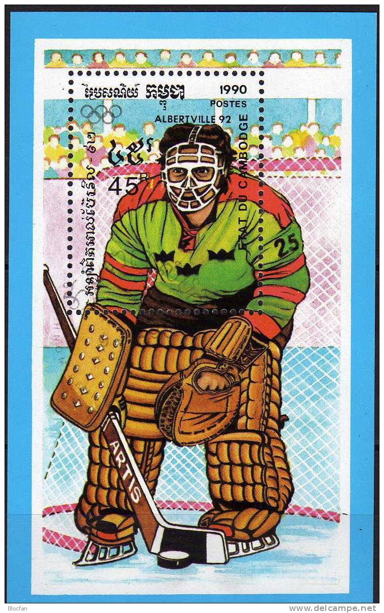 Winter Olympiade Albertville 1992 Kambodcha 1115 Als Block 173 ** 6€ Olympic Eishockey Torkeeper Bloc Sheet From Camodge - Kambodscha