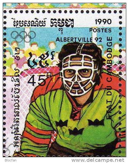Winter Olympiade Albertville 1992 Kambodcha 1115 Als Block 173 ** 6€ Olympic Eishockey Torkeeper Bloc Sheet From Camodge - Kambodscha