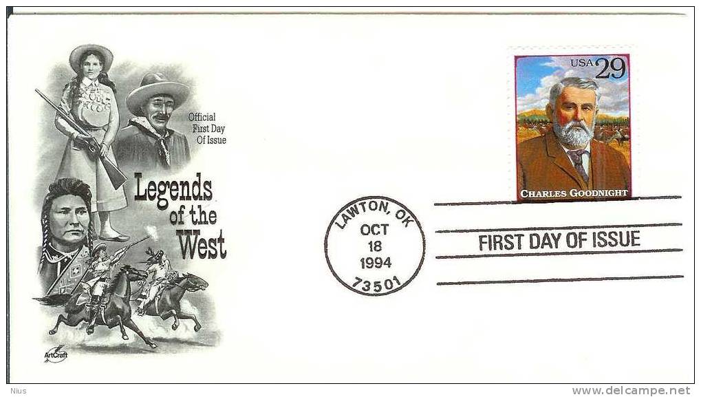USA FDC 1994 Charles Goodnight American West  Cattle Rancher  Essayist Historian Horse Horses - 1991-2000