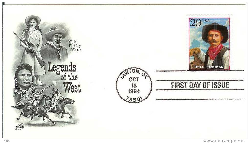 USA FDC 1994 Bill Tilghman American West  Lawman Gunslinger Horse Horses - 1991-2000