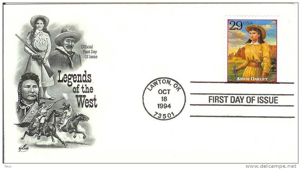 USA FDC 1994 Annie Oakley American West  Sharpshooter Exhibition Shooter Horse Horses - 1991-2000