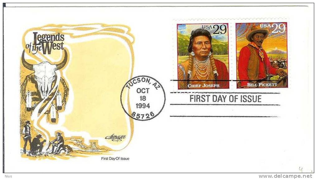 USA FDC 1994 Legends Of The American West Chief Joseph Bill Pickett - 1991-2000