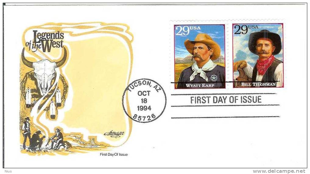 USA FDC 1994 Legends Of The American West Wyatt Earp Bill Tilghman - 1991-2000