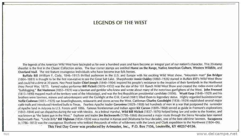 USA FDC 1994 Legends Of The American West Wyatt Earp Bill Tilghman - 1991-2000