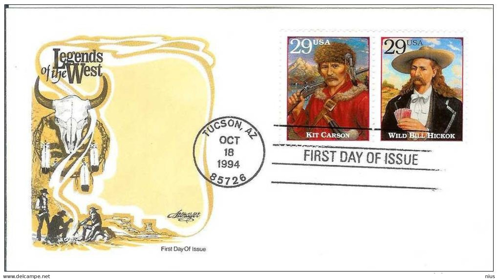 USA United States 1994 FDC Legends Of The American West Kit Carson Wild Bill Hickok - 1991-2000