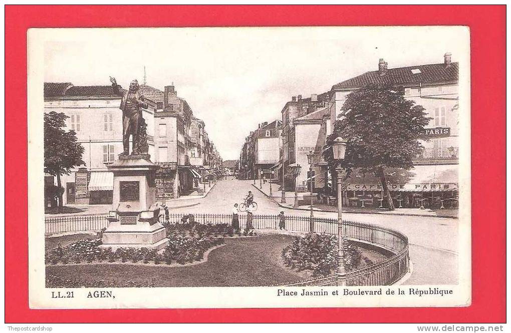 CPA FRANCE 47 Agen Statue Et Place Jasmin Boulevard De La République MORE CHEAP FRANCE LISTED FOR SALE - Agen