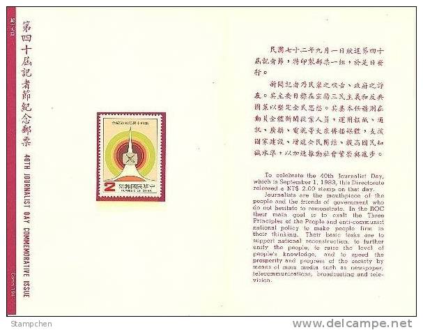 Folder Taiwan 1983 40th Journalism Day Stamp Media Press TV Broadcasting - Neufs