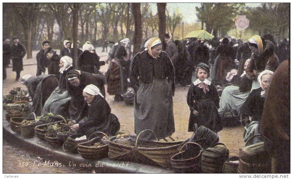 Cpa Le Mans Le Marché  En 1907,costume Régional,sarthe,métier,vendeur,vendeuse,maraicher,rare - Le Mans