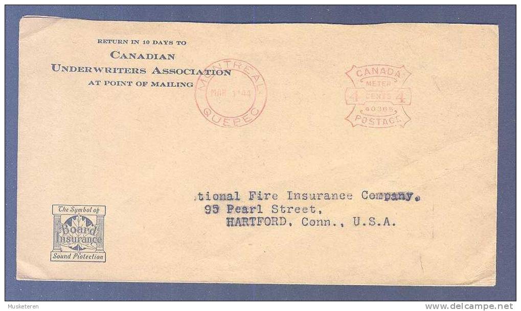 Canada CANADIAN UNDERWATERS ASSOCIATION Montreal Quebec 1944 Meter Stamp Cover To HARTFORD Conn., USA - Stamped Labels (ATM) - Stic'n'Tic