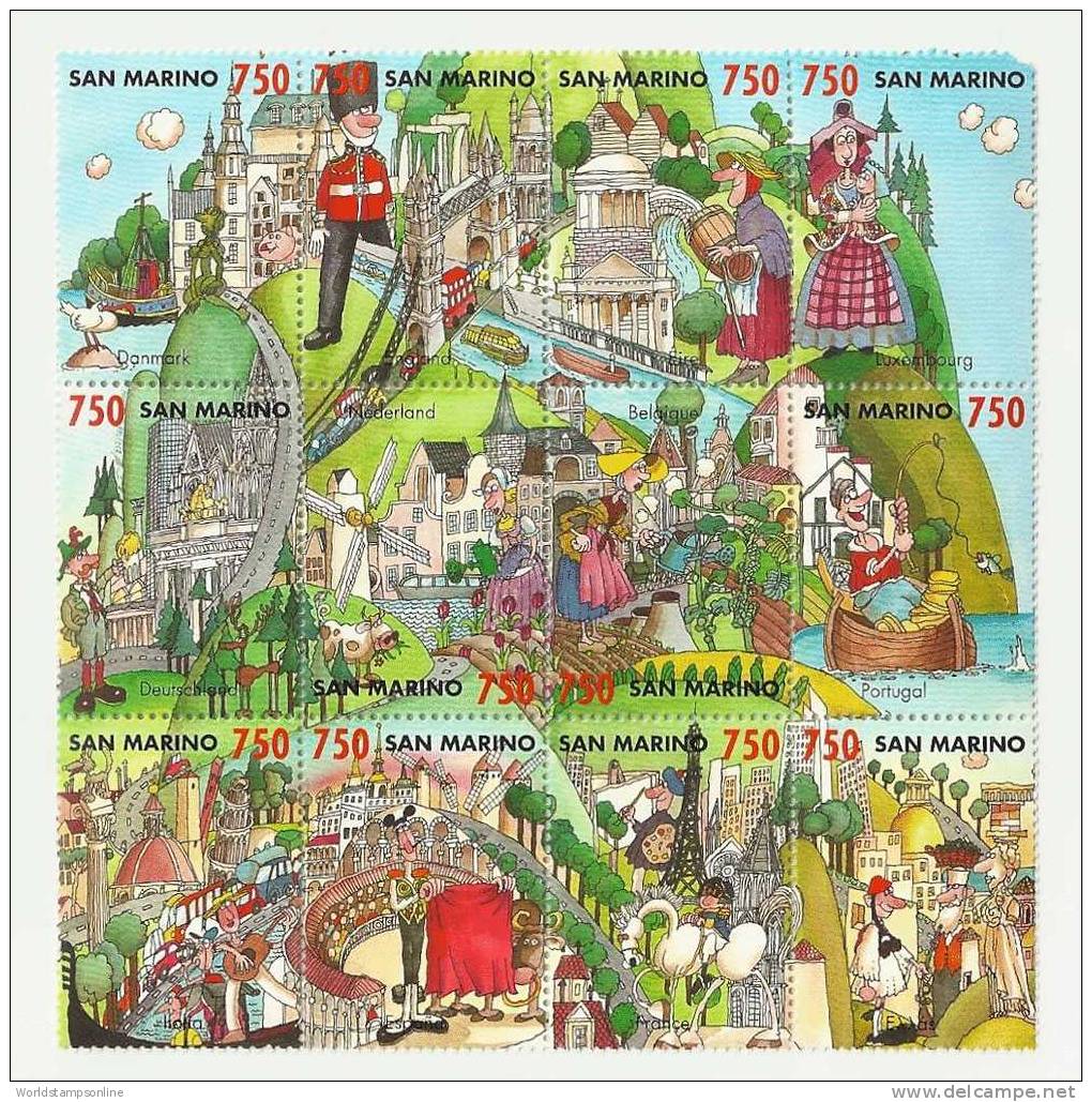 San Marino, 12 Stamps In Block, Year 1993, Mi Block 17, The European Village, MNH ** - Ungebraucht