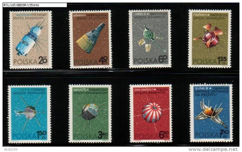 POLAND 1966 SPACE EXPLORATION NHM Wostock Proton Luna Gemini Ariel FR-1 Aluette San Marco USA USSR Canada France GB - Europa