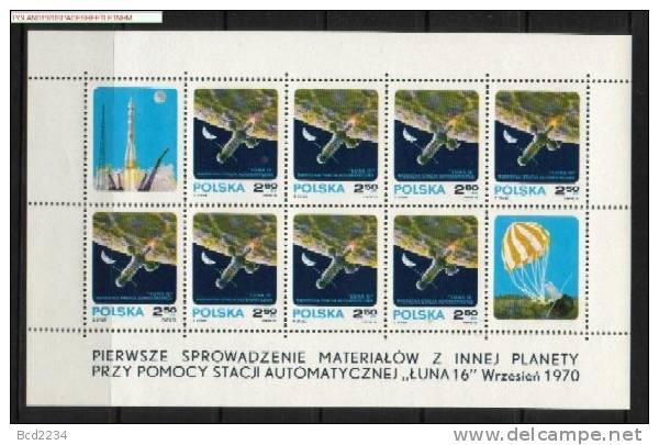 POLAND 1970 AUTOMATIC SPACE STATION LUNA 16 IN ORBIT MINIATURE SHEET NHM Russia USSR ZSSR Cosmos Take Off From Moon - Neufs