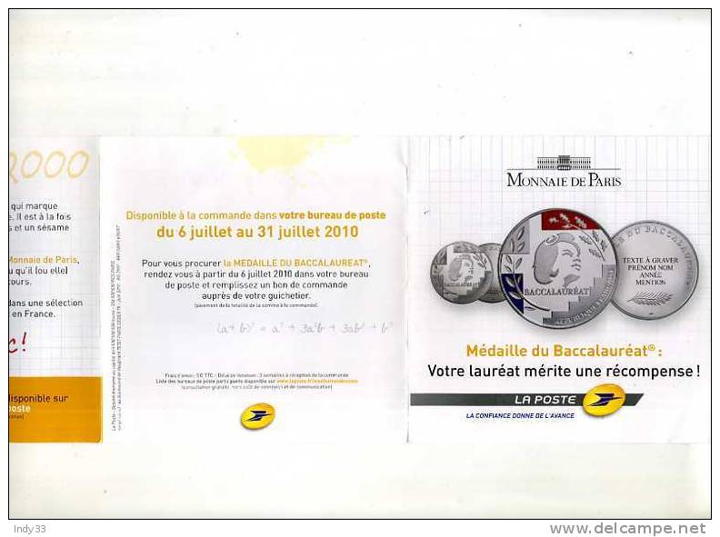 - DEPLIANT EN 3 VOLETS  MONNAIE DE PARIS . MEDAILLE DU BACCALEAUREAT . 2010 - Livres & Logiciels