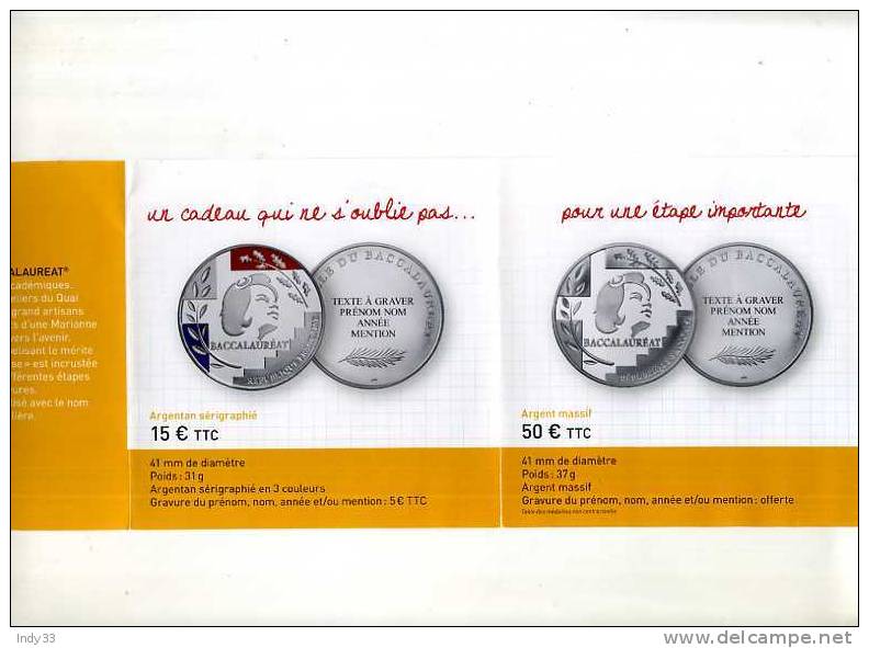 - DEPLIANT EN 3 VOLETS  MONNAIE DE PARIS . MEDAILLE DU BACCALEAUREAT . 2010 - Libros & Software