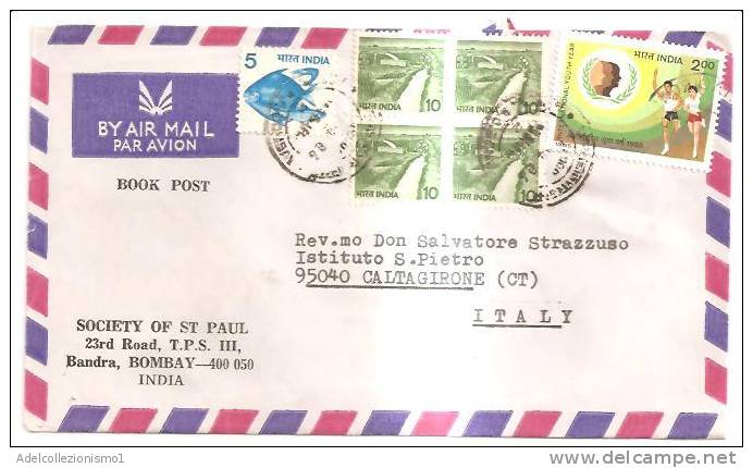 51790)lettera Aerea India Con 4x10+2.00 Da Bombay A Catania - Briefe U. Dokumente