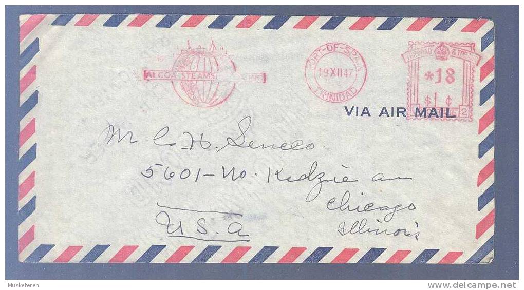 Trinidad Via Airmail PORT-OF-SPAIN 1947 Meter Stamp Cover To Chicago Illinois USA DELTA Line - Trinidad En Tobago (1962-...)