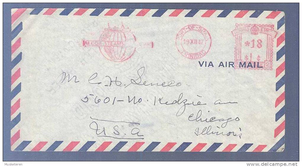 Trinidad Via Airmail PORT-OF-SPAIN 1947 Meter Stamp Cover To Chicago Illinois USA DELTA Line - Trindad & Tobago (1962-...)