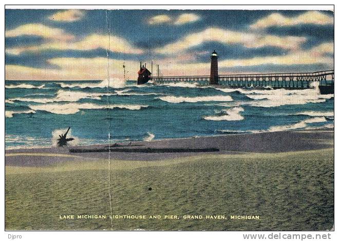 Michigan, MI, Postcard, Lighthouse, Light House On Lake Michigan  Pier  , Grand Haven - Other & Unclassified