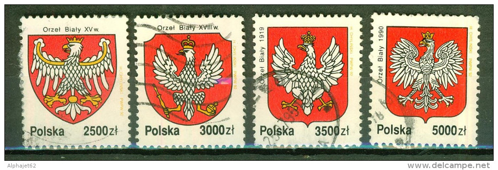 Armoiries, Héraldique - POLOGNE - Aigles - 15° Siècle, 18° Siècle, 1919 - N° 3219 à 3222 - 1990 - Used Stamps