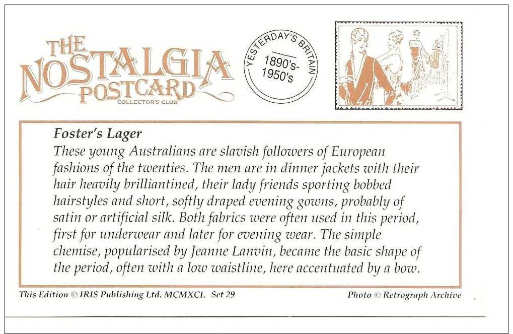 Nostalgia Series Postcard Foster´s Larger Australia´s National Beverage - Advertising