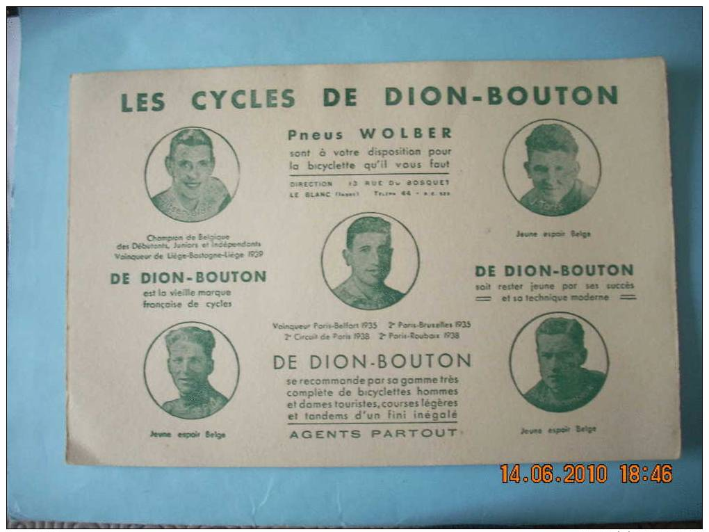 CYCLES DE DION BOUTON   PNEUS WOLBER   LE BLANC  36 - Sports