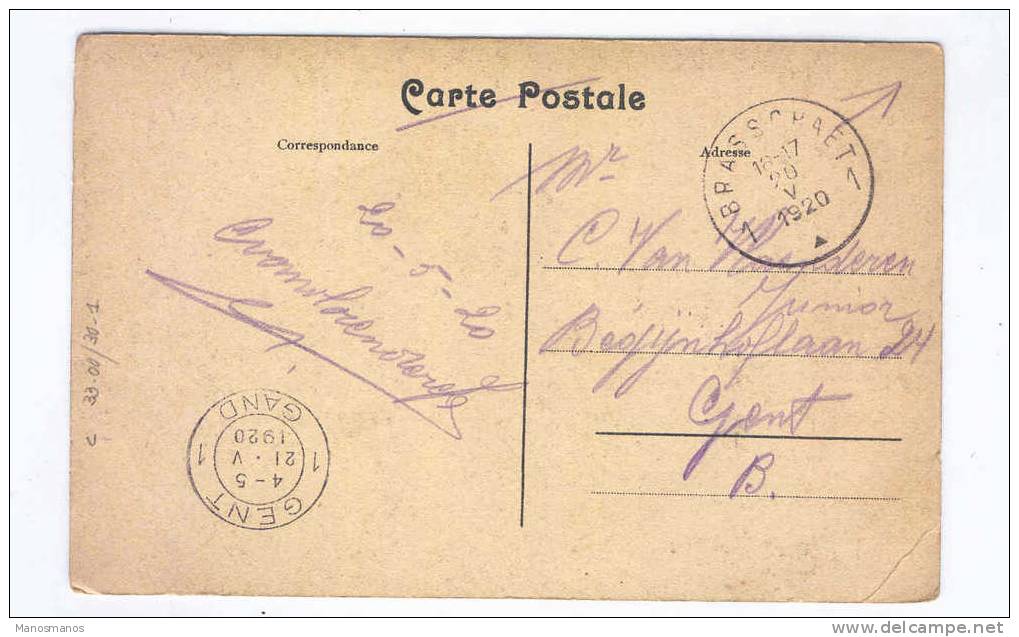 477/16 -  Carte Fantaisie TP Croix Rouge Albert 5 C  BRASSCHAET 1920 Vers GAND - TARIF Exact Signature - 1918 Red Cross