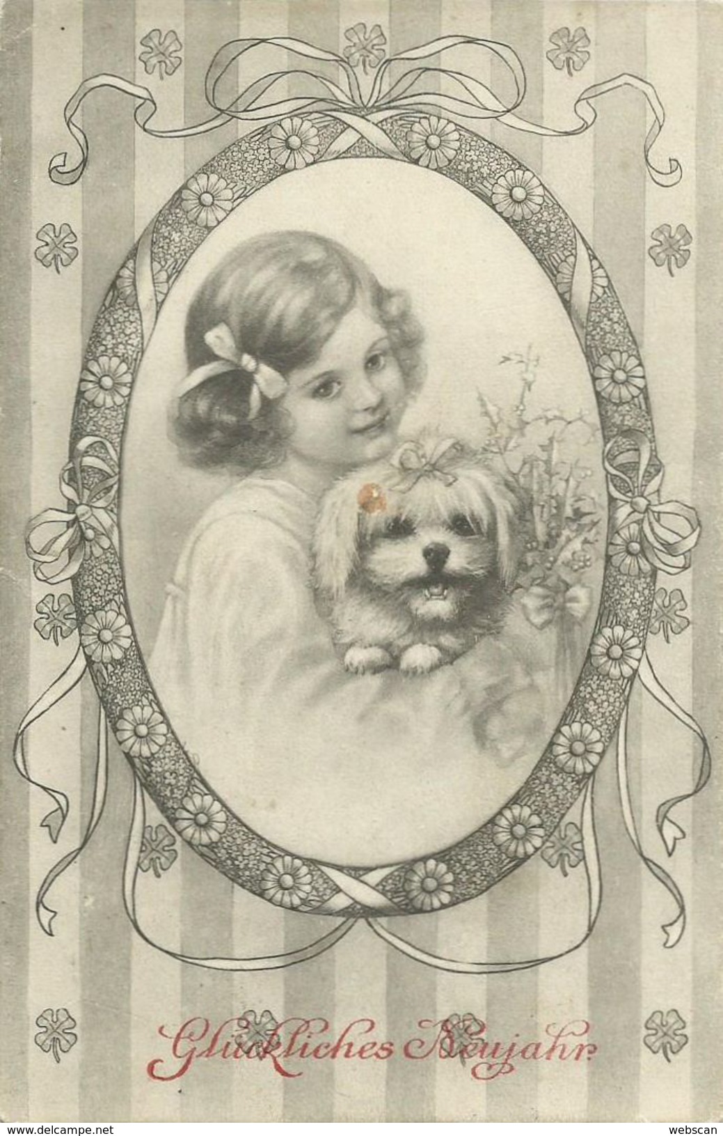 AK Neujahr New Year Mädchen Hund Dekorbilderrahmen 1906 K&k #92 - Nieuwjaar