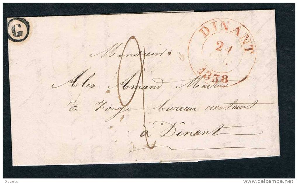 Belgique Précurseur 1838 Lettre Avec Boîte "G" De Moulin + Càd DINANT. Superbe - 1830-1849 (Belgique Indépendante)