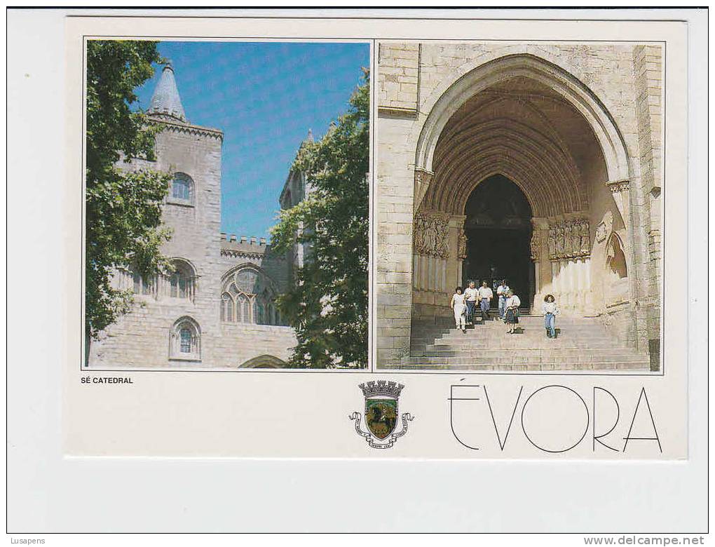 Portugal Cor 09446 – ÉVORA - FACHADA DA SÉ CATEDRAL PARTE SUPERIOR - PORTICODA SÉ CATEDRAL - Evora