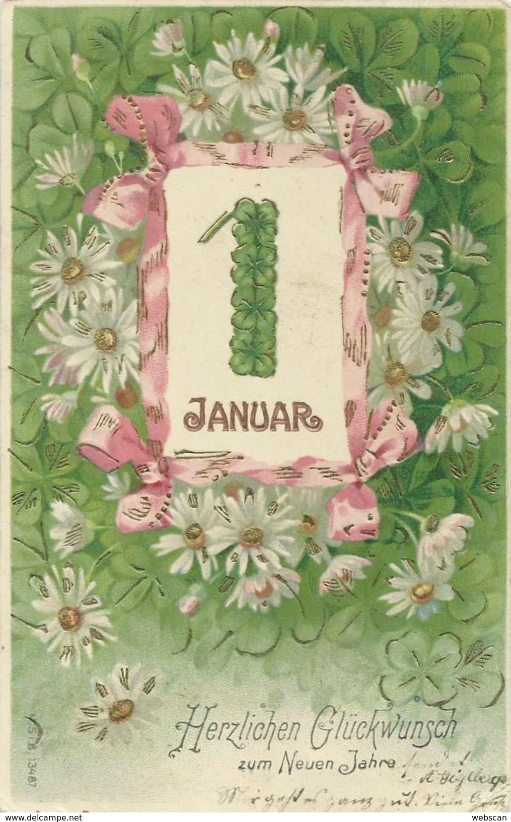 AK Neujahr New Year 1. Januar Kleeblätter Präge-AK ~1900 #37 - New Year