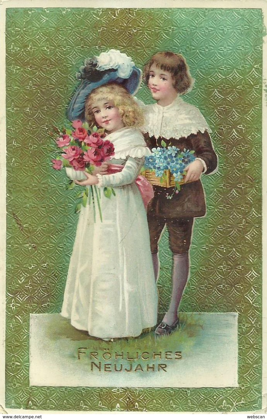 AK Neujahr New Year Mädchen & Junge Präge-AK ~1910 #38 - Nieuwjaar
