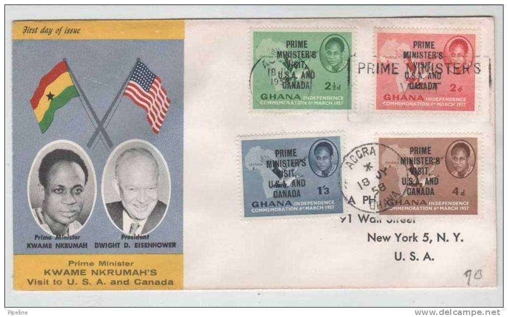 Ghana FDC 18-7-1958 Prime Minister Kwame Nkrumah´s Visit To USA And Canada Overprinted Stamps With Cachet - Ghana (1957-...)