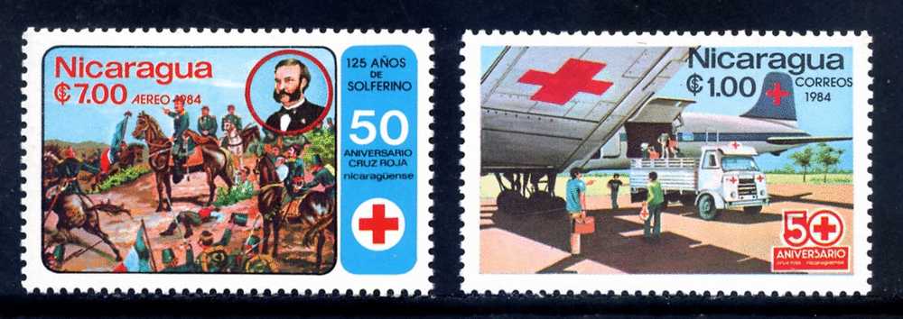 Nicaragua 1984 Nicaraguan Red Cross 50 Anniversary - Plane - Ambulance - Battle Field - Henri Dunant - Nicaragua