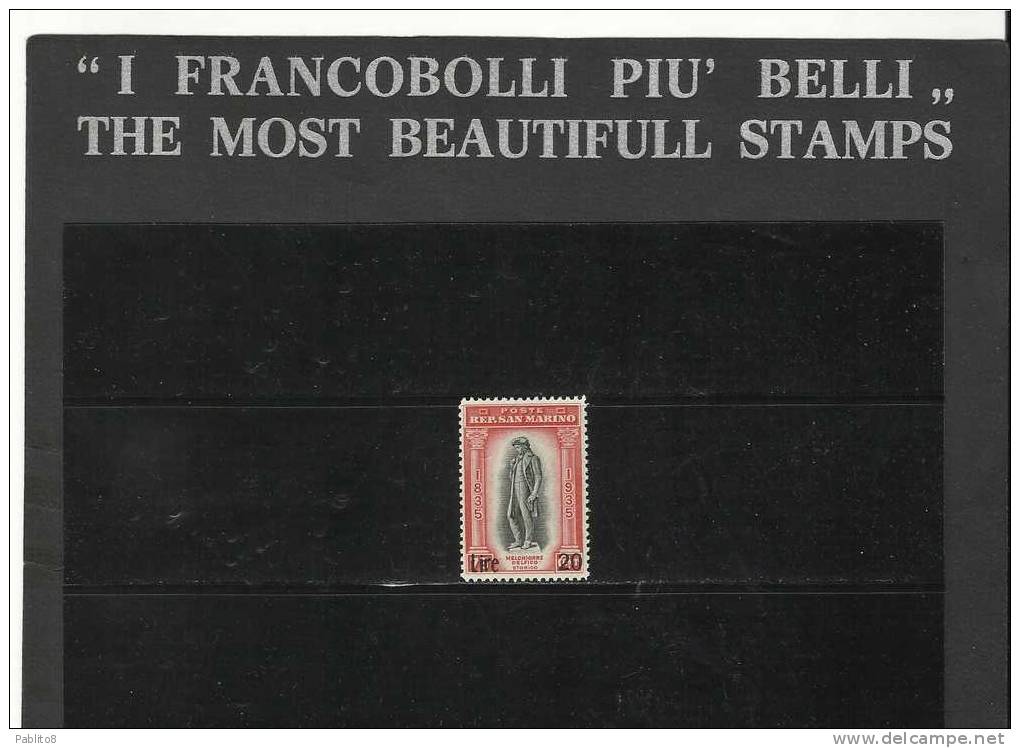 SAN MARINO 1942 DELFICO SOPRASTAMPATO SURCHARGED LIRE 20 SU CENT. 75 MNH - Unused Stamps