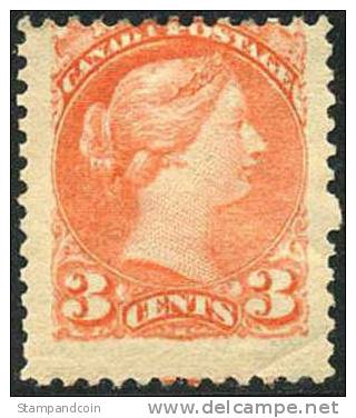 Canada #37 Mint Hinged 3c Orange Red Victoria From 1873 - Ungebraucht